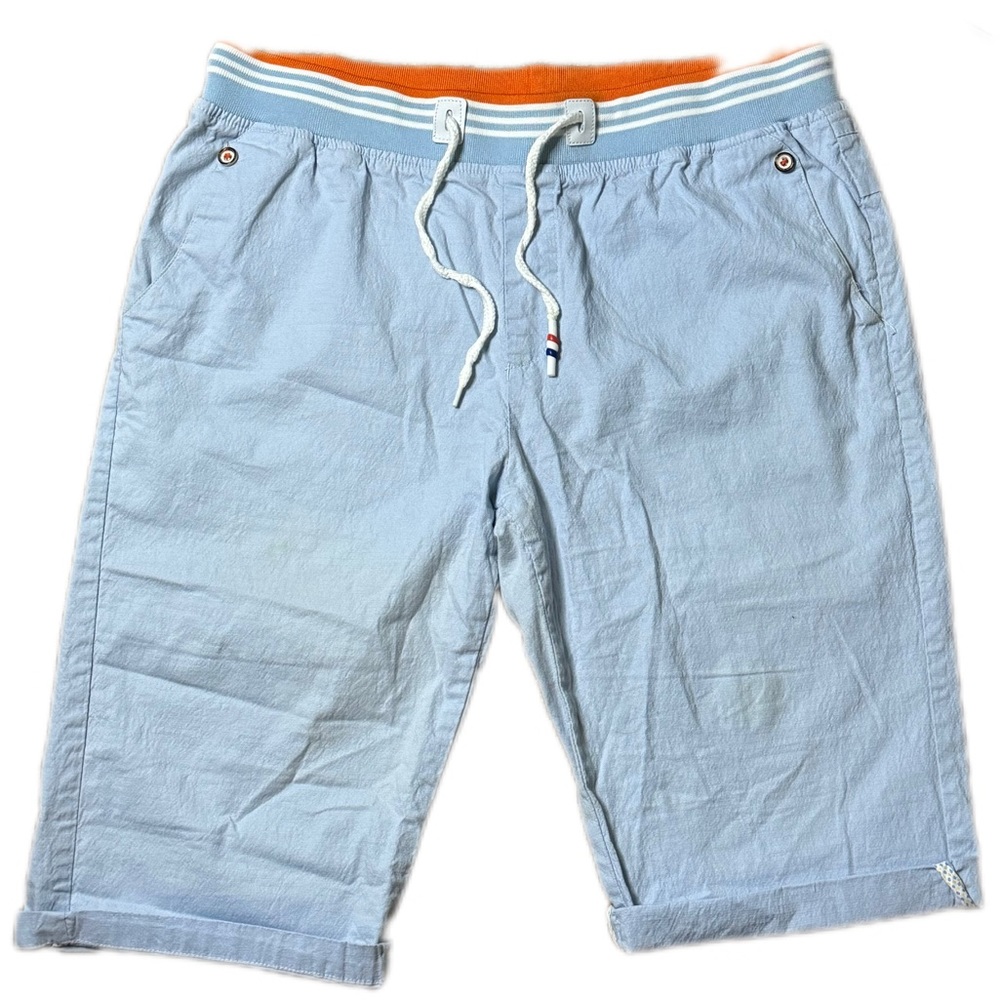 Kai Xuar |Men's casual cotton linen shorts beach short pants| Sky Blue